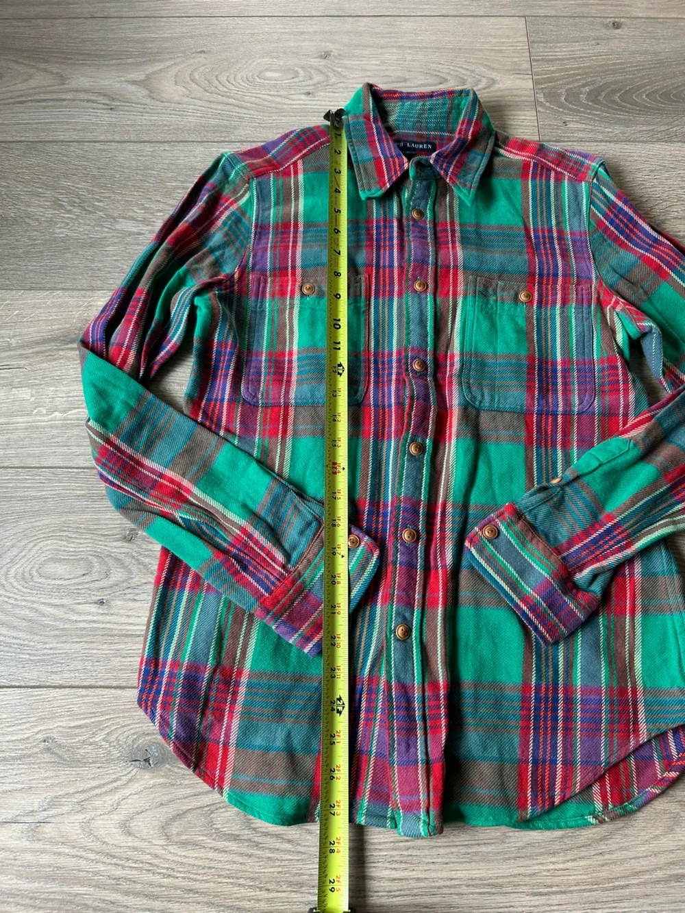 Ralph Lauren Green Plaid Flannel Button-Down Shirt Size 12